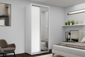 Шкаф с раздвижными дверями nex home, 1xзеркало + 1xдсп, белый 100x60x220 см