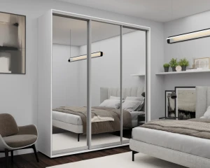 Dulap cu uși glisante nex home, oglinda, alb 220x60x240 cm