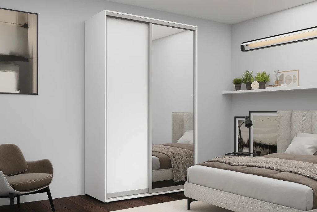 Dulap cu uși glisante nex home, 1xoglinda + 1xpal, alb 200x60x220 cm 2