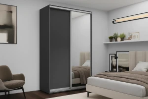 Dulap cu usi glisante nex home, 1xoglinda + 1xpal, antracit 200x60x220 cm Thumbnail 2