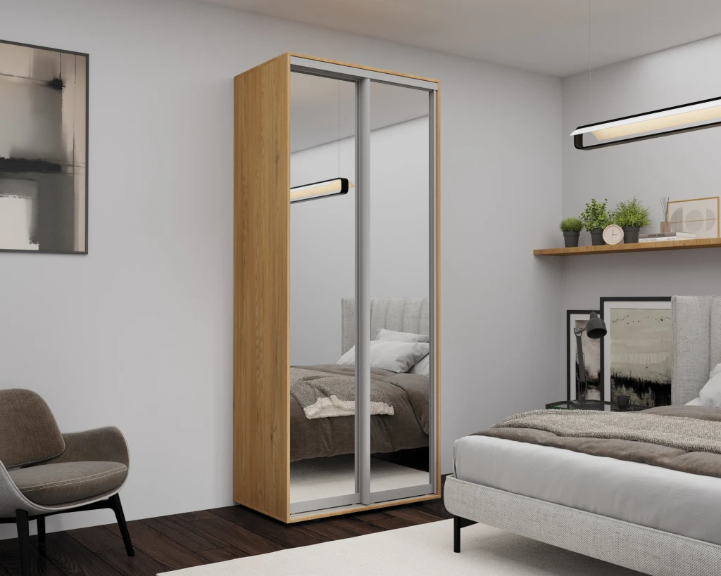 Dulap cu uși glisante nex home, oglinda, sonoma 100x60x220 cm 2