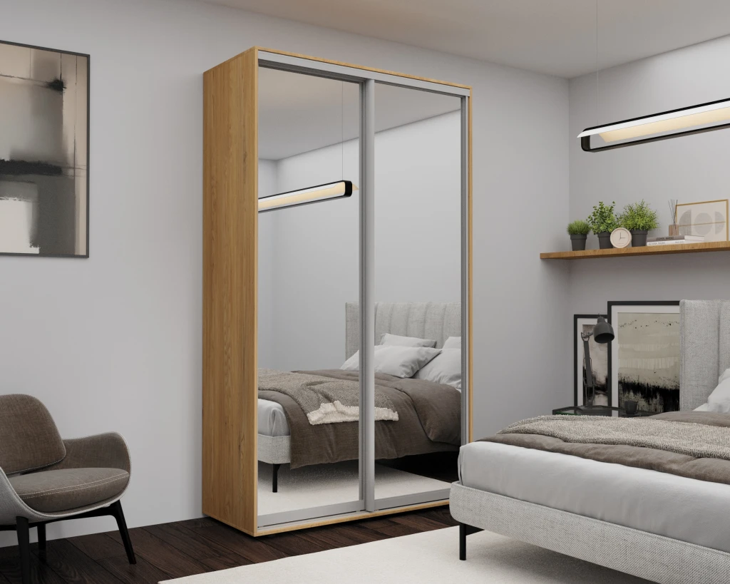 Шкаф с раздвижными дверями nex home, зеркало, sonoma 140x60x220 см 2