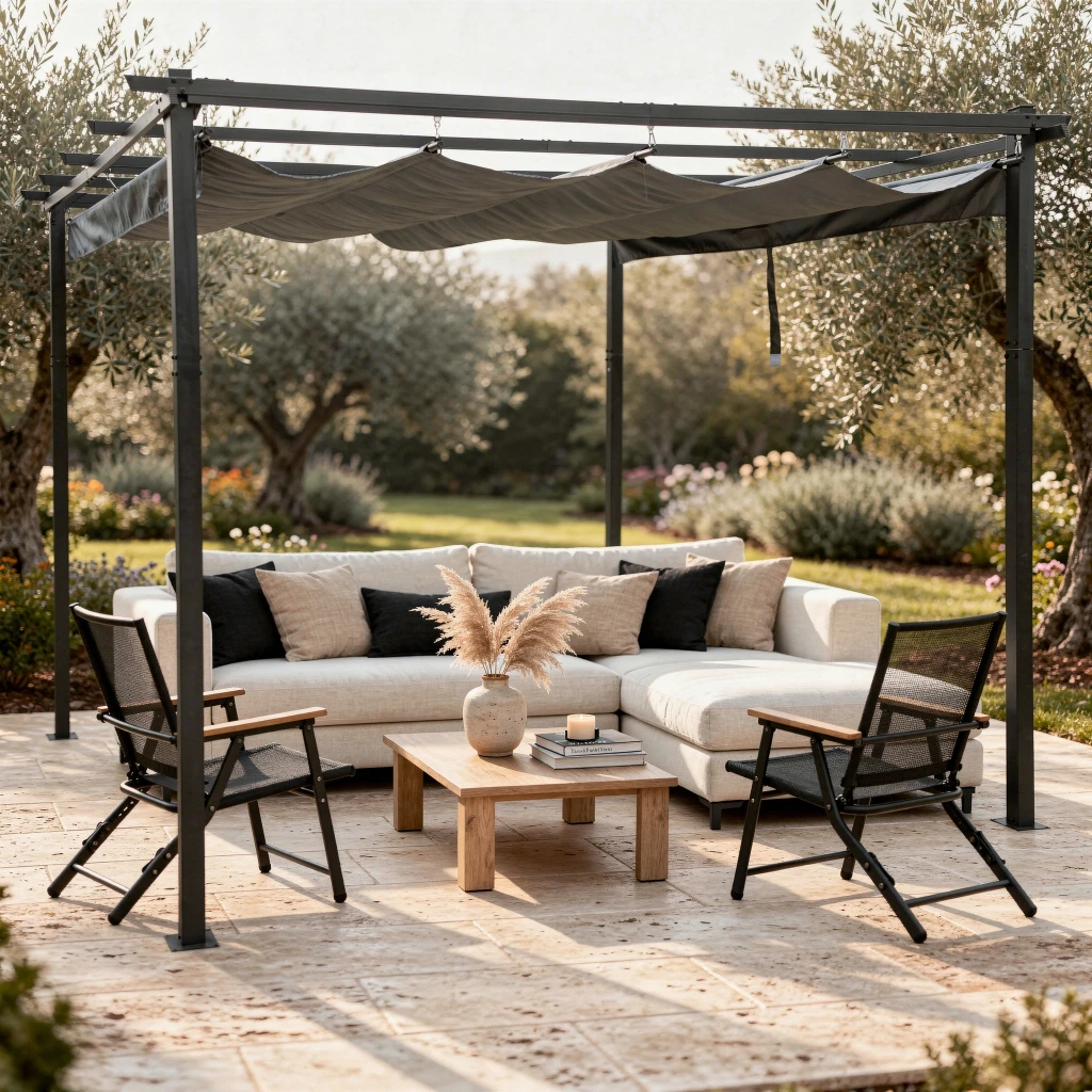 Pergolă cu acoperis retractabil, 3x4 m, gri 3