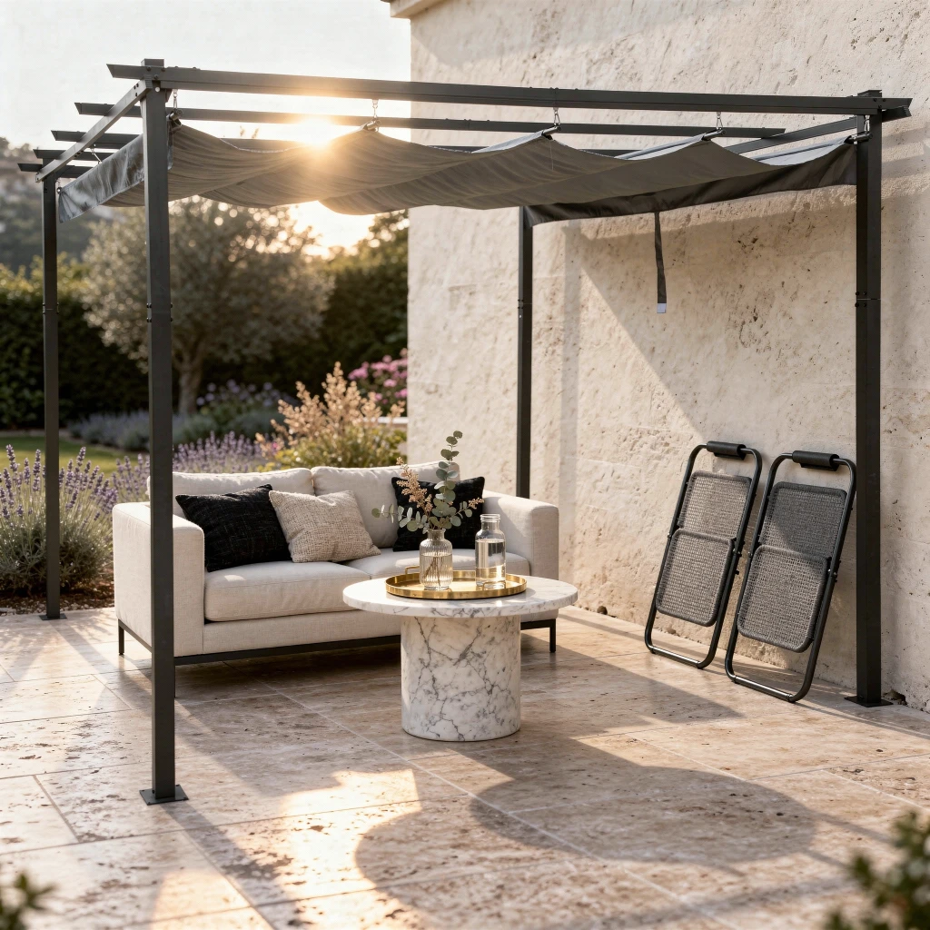 Pergolă cu acoperis retractabil, 3x4 m, gri 4