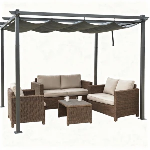 Pergolă cu acoperis retractabil, 3x4 m, gri Thumbnail 2