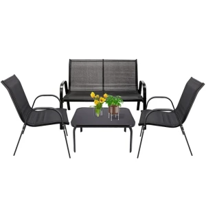 Mobilier de gradina fiesta ,masă, canapea, 2 fotolii, negru