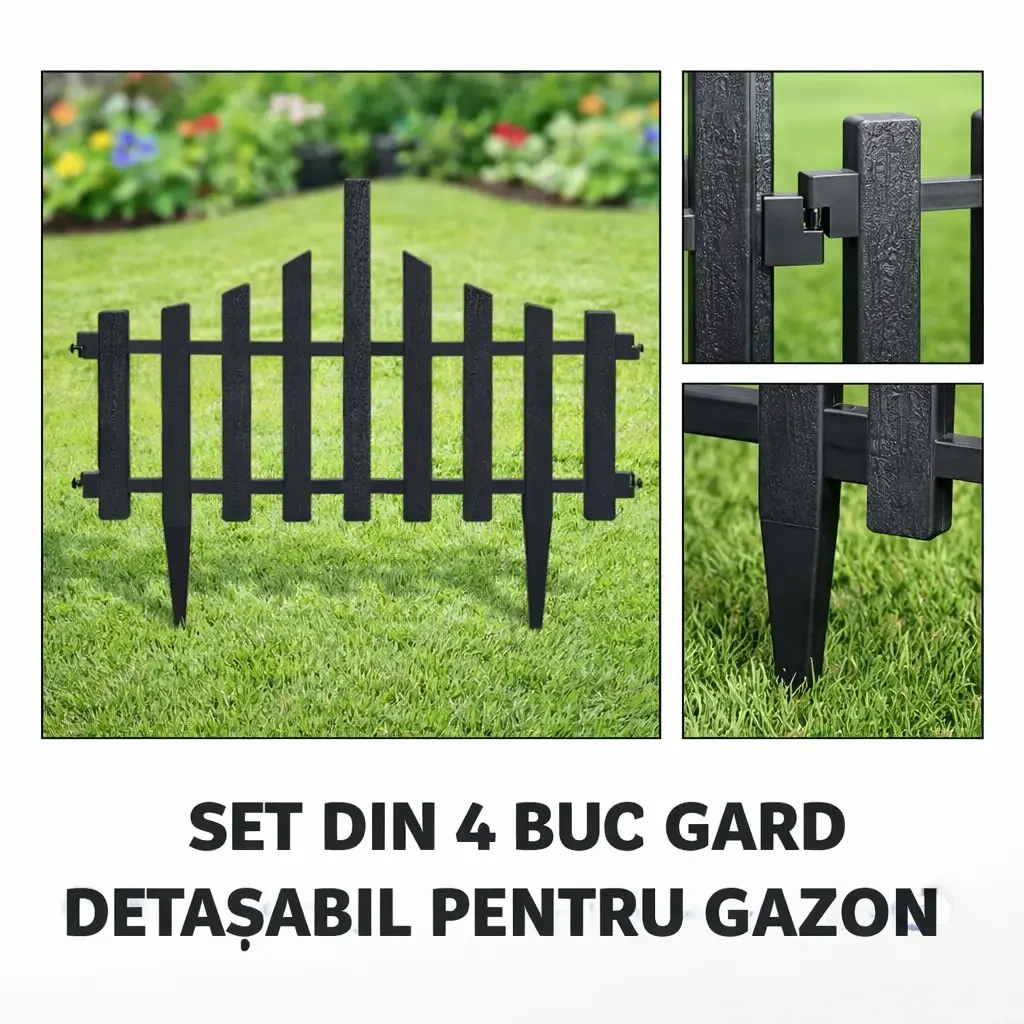 Set din 4 buc gard negru detașabil pentru gazon 3