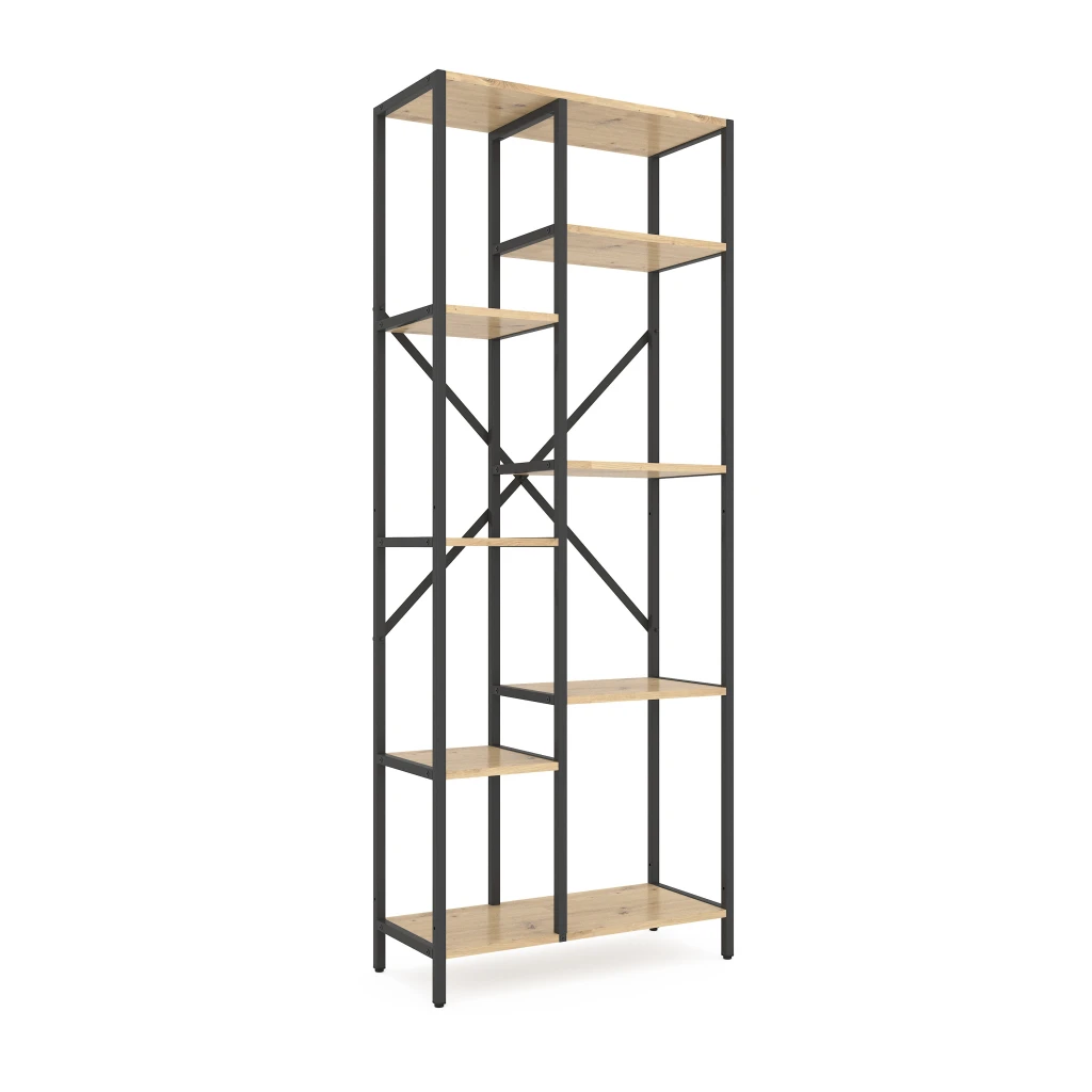 Raft metalic nex loft cascade 1780x700x300 mm, 7 rafturi, pal, anthracite/ oak artisan 2