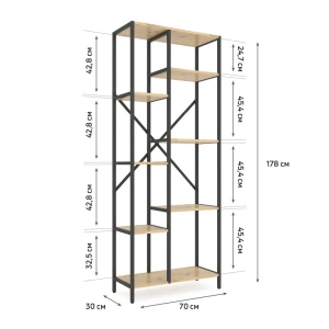 Металлический стеллаж nex loft cascade 1780x700x300 мм, 7 полок, дсп, антрацит/ oak artisan Thumbnail 3
