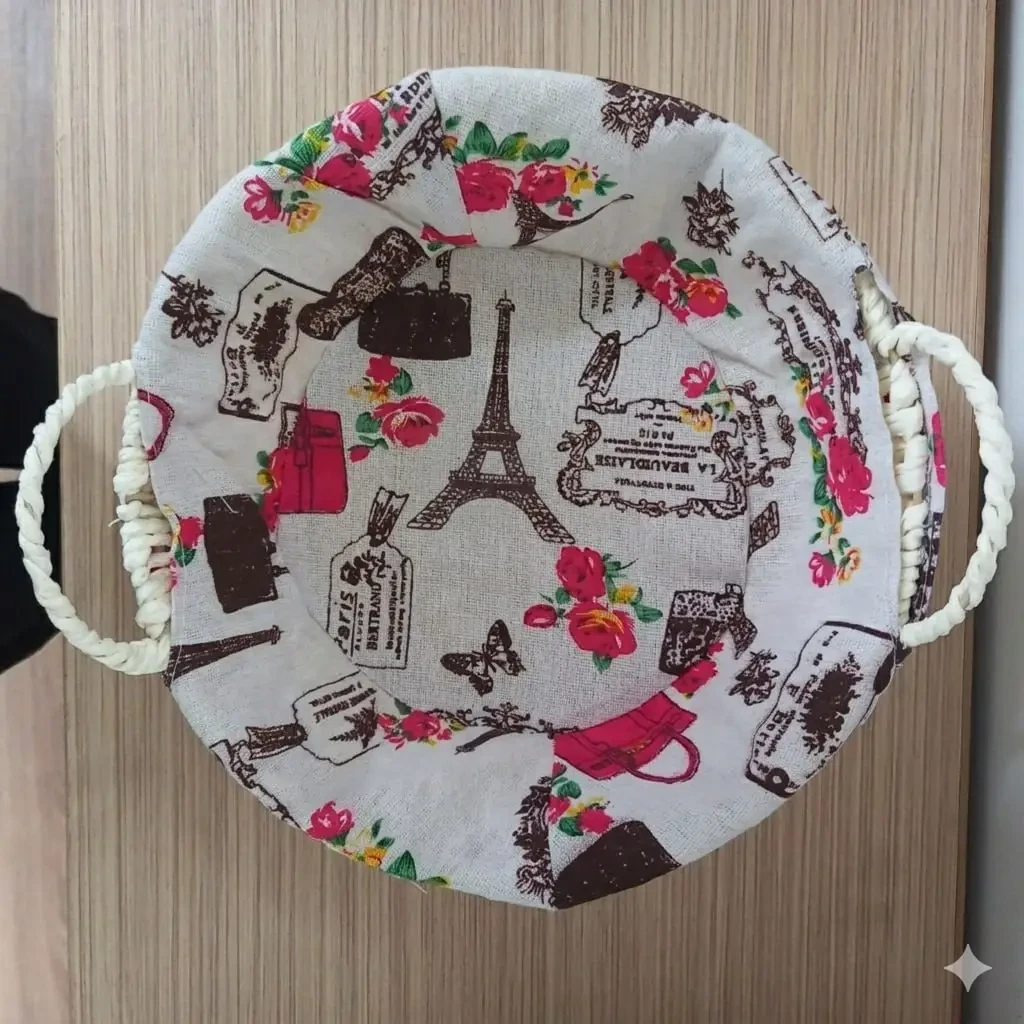 Coș rotund cu husă textilă florală – ø26 cm (xj014 -1) 3