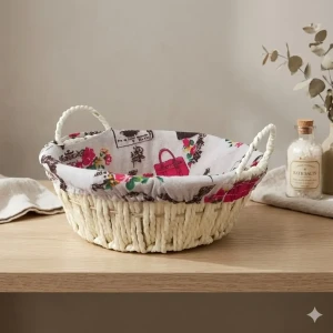 Coș rotund cu husă textilă florală – ø26 cm (xj014 -1)