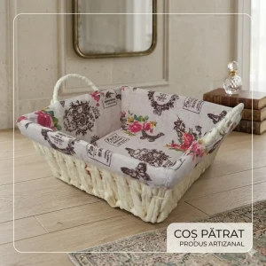 Coș pătrat cu husă textilă florală – 23 cm (xj014-4)