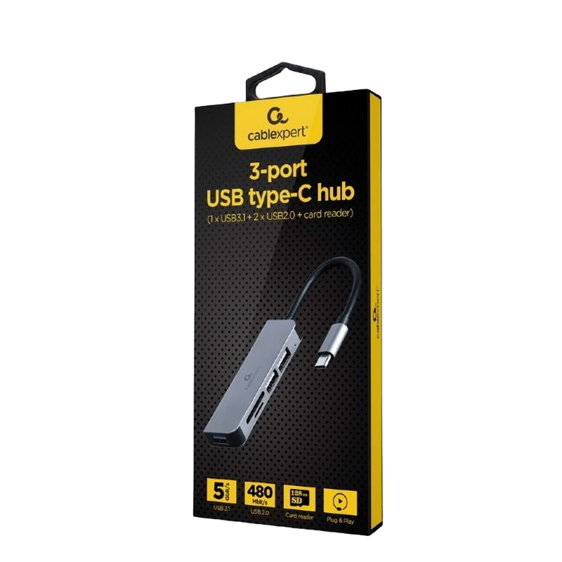Adaptor hub gembird uhb-cm-cru3p1u2p2-01, argintiu 2