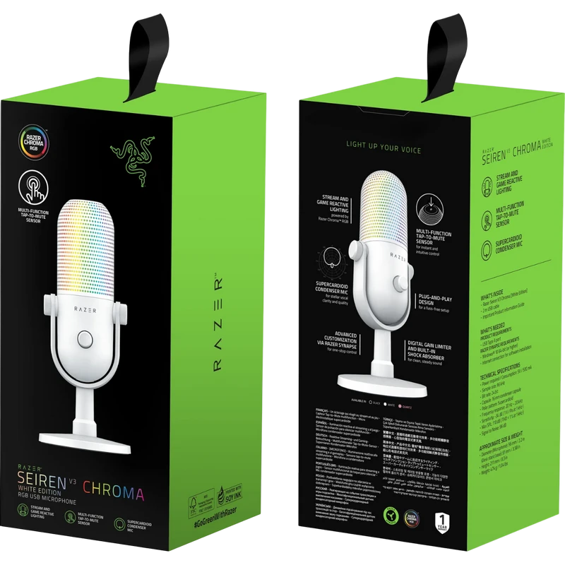 Игровой микрофон razer seiren v3 chroma, проводной аналоговый, белый 2