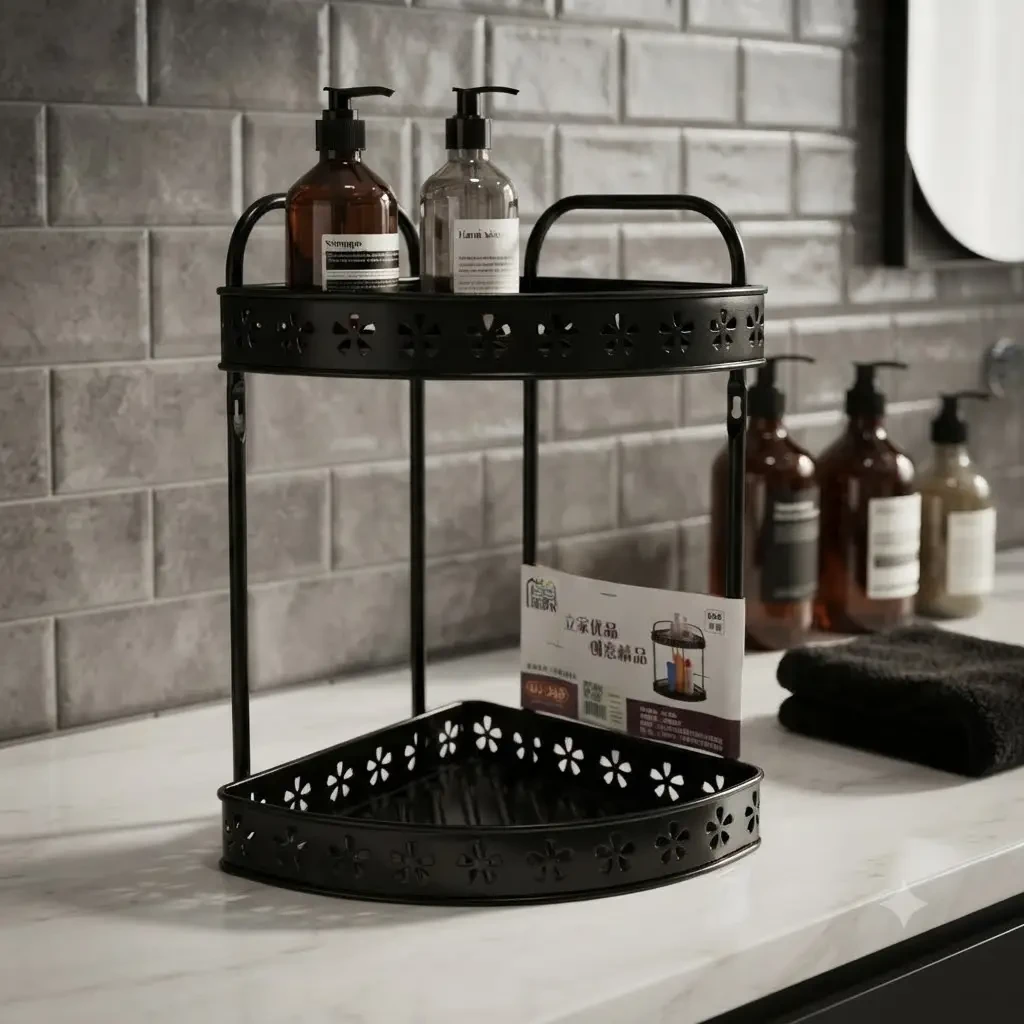 Etajeră colț 2 rafturi 31*23*37cm, alb/negru ge2211 2