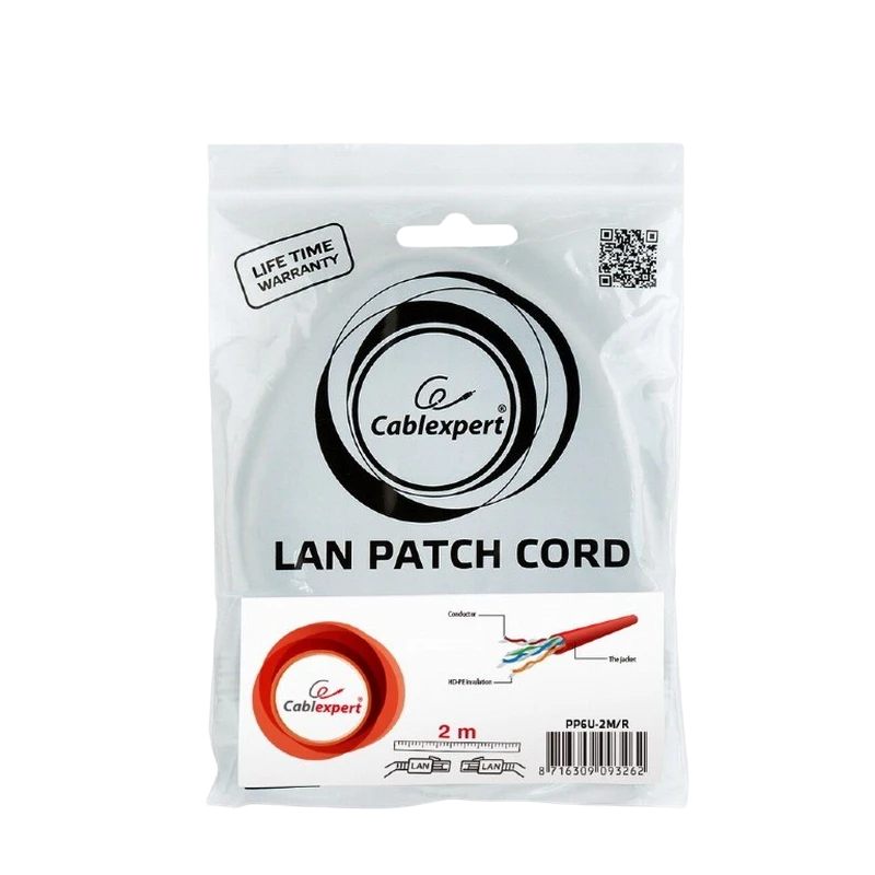 Patch cord cablexpert pp6u-2m/r, cat6 utp, 2m, roșu 2