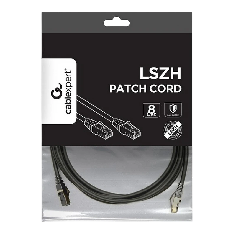 Patch cord cablexpert pp8-lszhcu-bk-2m, cat8 s/ftp, 2m, negru 2