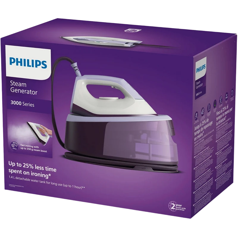Утюг с парогенератором philips psg3000/30, 2400вт, белый | фиолетовый 4
