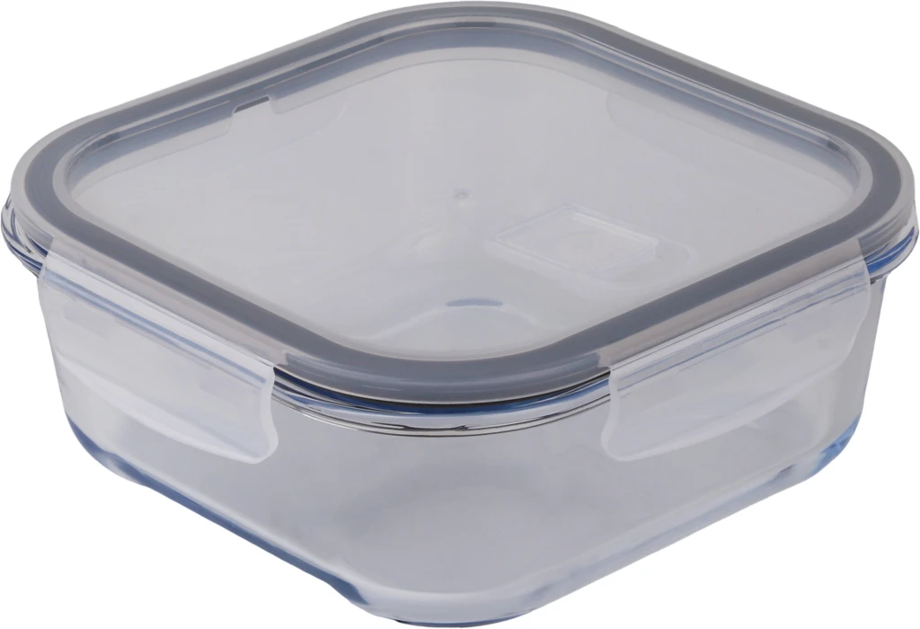 Vas patrat pentru depozitare 13 cm x 13 cm (520 cc) cu capac din plastic cu orificiu de ventilare, borart 2