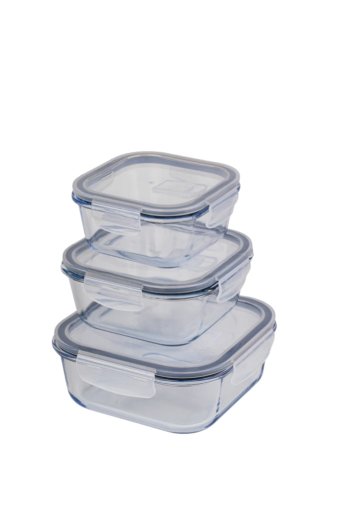 Set 3 vase pentru depozitare patrate (520 cc + 800 cc + 1200 cc), borart 2