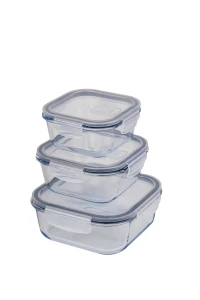 Set 3 vase pentru depozitare patrate (520 cc + 800 cc + 1200 cc), borart Thumbnail 2