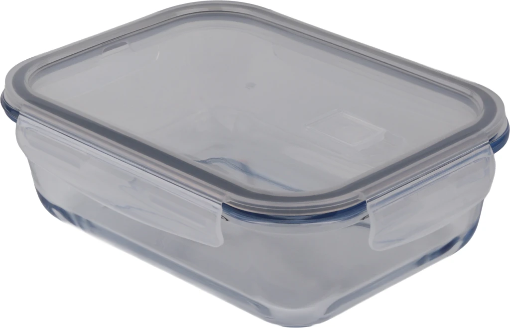 Vas dreptunghiular pentru depozitare 14,5 cm x 10,4 cm (380 cc) cu capac din plastic, borart 2