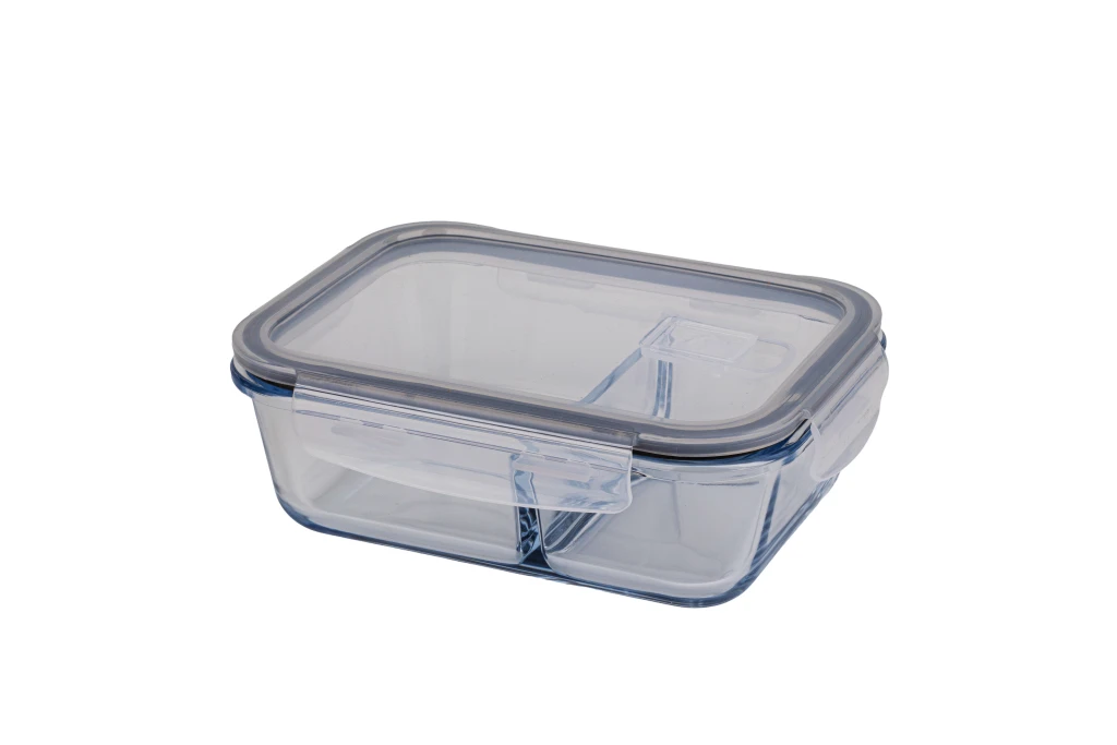 Vas dreptunghiular compartimentat pentru depozitare 19,8 cm x 14,8 cm (1040 cc) cu capac din plastic, borart 2