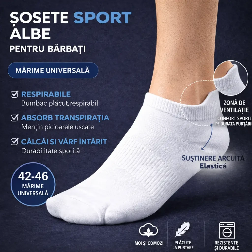 Șosete sport albe pentru bărbați, 42-46 (crq25-2) 2