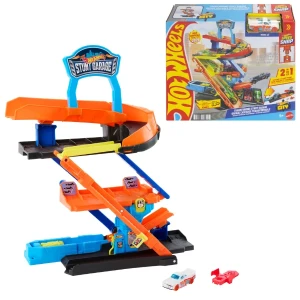 Set de joacă hot wheels „garaj transformabil cu pistă și cascadorii”