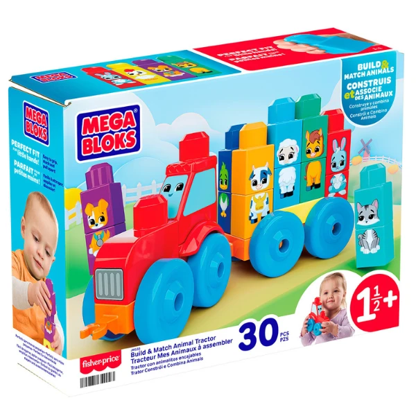 Set de construcție educativ „tractor cu animale” pentru copii mici 3