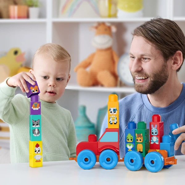 Set de construcție educativ „tractor cu animale” pentru copii mici 8