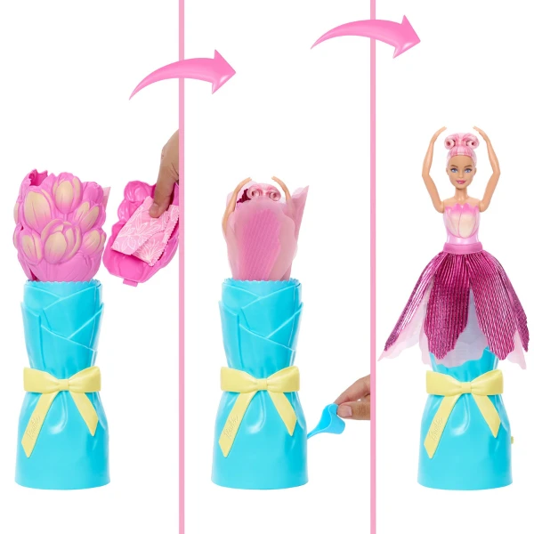 Păpușa barbie petal pop cu aromă de lalea roz 4