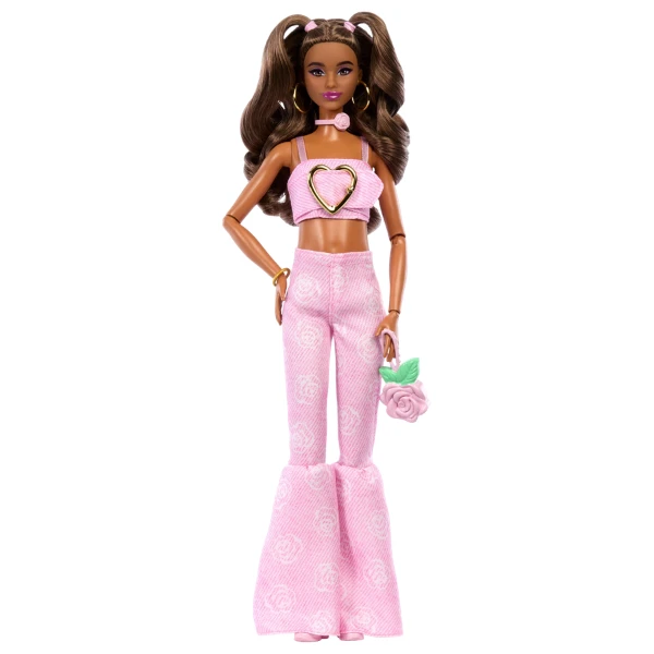 Păpușa barbie "fashionistă în top roz din denim și blugi evazați" 3