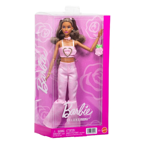 Păpușa barbie "fashionistă în top roz din denim și blugi evazați" 4