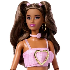 Păpușa barbie "fashionistă în top roz din denim și blugi evazați" Thumbnail 6