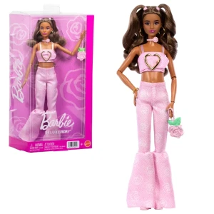 Păpușa barbie "fashionistă în top roz din denim și blugi evazați"