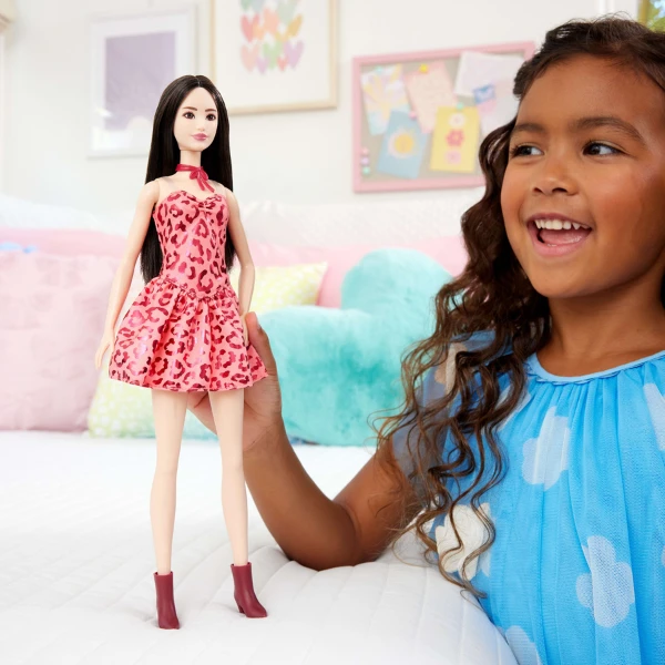 Păpușa barbie "fashionista în rochie roz cu imprimeu leopard" 7