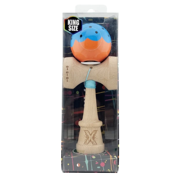 "kendama flippy x original", profesională, rulment metalic, ața 62/65 cm, ultra aderent, cupe mari, king size 7.5 х 6 х 18 cm, albastru-portocaliu 4