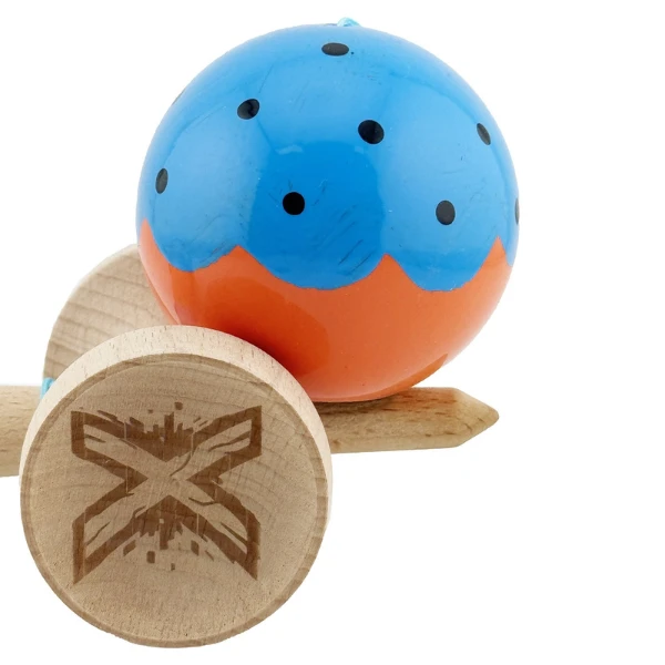 "kendama flippy x original", profesională, rulment metalic, ața 62/65 cm, ultra aderent, cupe mari, king size 7.5 х 6 х 18 cm, albastru-portocaliu 4