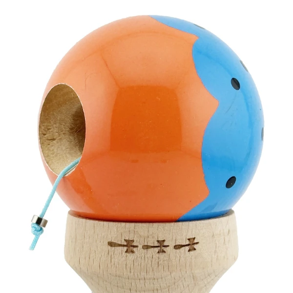 "kendama flippy x original", profesională, rulment metalic, ața 62/65 cm, ultra aderent, cupe mari, king size 7.5 х 6 х 18 cm, albastru-portocaliu 2