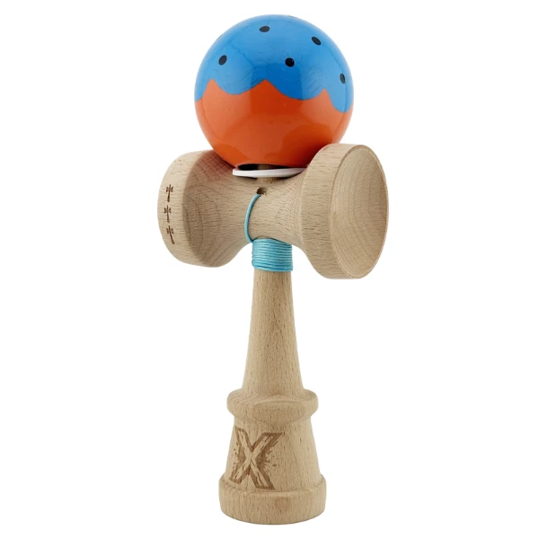 "kendama flippy x original", profesională, rulment metalic, ața 62/65 cm, ultra aderent, cupe mari, king size 7.5 х 6 х 18 cm, albastru-portocaliu 8