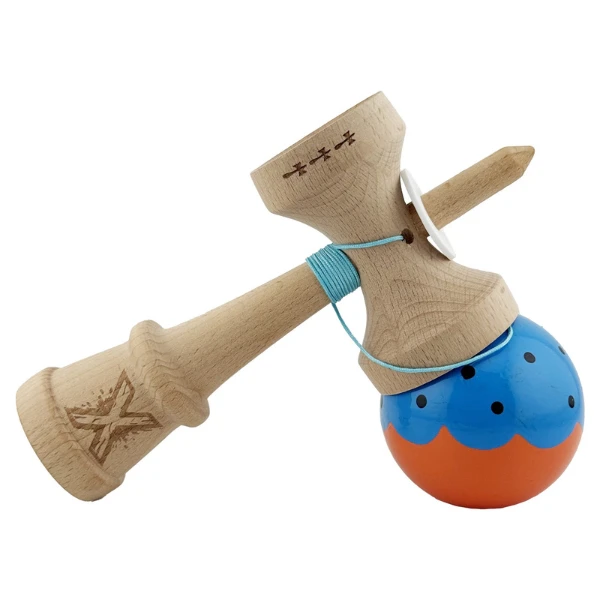 "kendama flippy x original", profesională, rulment metalic, ața 62/65 cm, ultra aderent, cupe mari, king size 7.5 х 6 х 18 cm, albastru-portocaliu 10