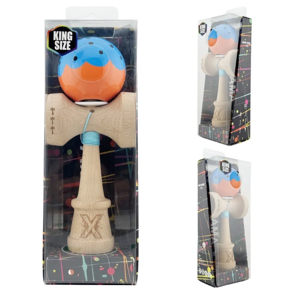 "kendama flippy x original", profesională, rulment metalic, ața 62/65 cm, ultra aderent, cupe mari, king size 7.5 х 6 х 18 cm, albastru-portocaliu 6
