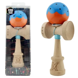 "kendama flippy x original", profesională, rulment metalic, ața 62/65 cm, ultra aderent, cupe mari, king size 7.5 х 6 х 18 cm, albastru-portocaliu