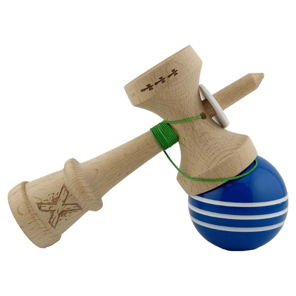 "kendama flippy x original", profesională, rulment metalic, ața 62/65 cm, ultra aderent, cupe mari, king size 7.5 х 6 х 18 cm, albastru-alb 5