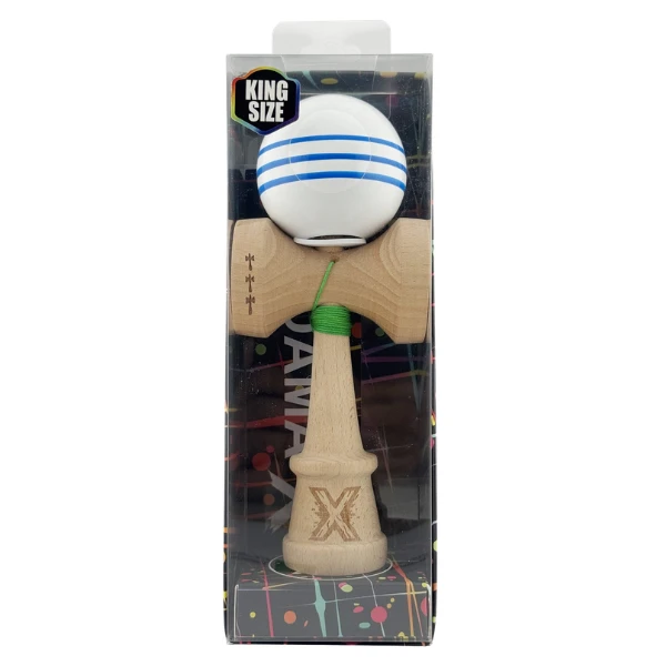 "kendama flippy x original", profesională, rulment metalic, ața 62/65 cm, ultra aderent, cupe mari, king size 7.5 х 6 х 18 cm, alb-albastru 3