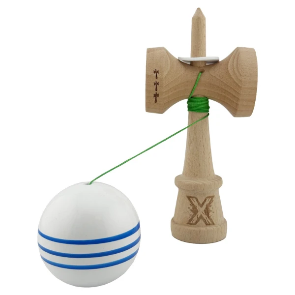 "kendama flippy x original", profesională, rulment metalic, ața 62/65 cm, ultra aderent, cupe mari, king size 7.5 х 6 х 18 cm, alb-albastru 4