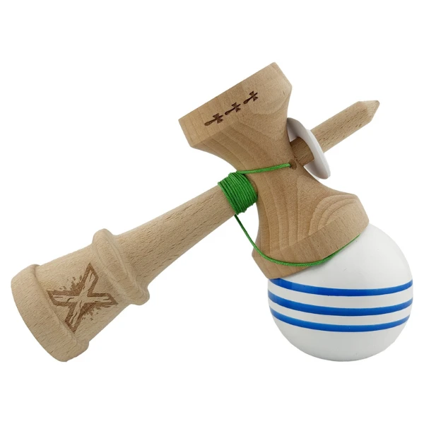 "kendama flippy x original", profesională, rulment metalic, ața 62/65 cm, ultra aderent, cupe mari, king size 7.5 х 6 х 18 cm, alb-albastru 5