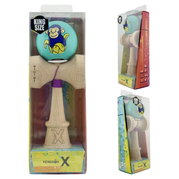 «kendama super sticky x original», rulment metalic, ața 62/65 cm, king size 7.5 x 6 x 18 cm, „maimuță", turcoaz 12