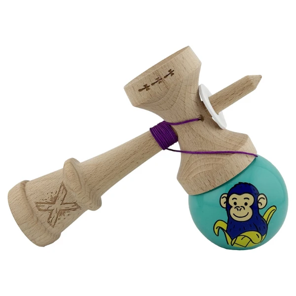«kendama super sticky x original», rulment metalic, ața 62/65 cm, king size 7.5 x 6 x 18 cm, „maimuță", turcoaz 5